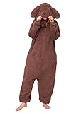 Loiahoer Unisex Erwachsene Pudel Hund Onesie Kostüm Pyjama Dog Halloween Karneval Kostüm,Neuheit Sherpa Welpe Schlafanzug Pyjamas Damen & Herren,Braun,XL