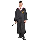 Amscan - Erwachsenenkostüm Gryffindor aus Harry Potter, Umhang und Zauberstab, Magier, Zauberer, Schuluniform, Schwarz