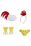 Cyborey Huhn Kostüm Erwachsene Weißer Hahn Kostüm Flauschiger Schwanz Haarband Pfote und Maske Halloween Tierkostüm Zubehör