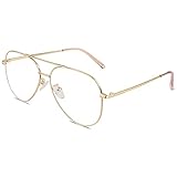 GQUEEN Pilot Stil Fake Brille Ohne Stärke Damen Herren Retro Metallrahmen UV400