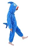 LOLANTA Kinder Hai Kostüm, Jungen Tier Flanell Strampler Overall mit Kapuze, 6-7 Jahre, Blau, Etikettengröße L