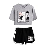 LKY STAR Anime Spy Family T-Shirts und Kurze Hose Set Anya Loid Yor Forger Cosplay Crop Top und Shorts 2pcs für Damen Mädchen
