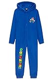 Super Mario Jumpsuit Kinder, Onesie Kinder und Jungen Blau Kostüm, Kinder Fleece Schlafanzug, Bequeme Overall Einteiler für Jungen 4-15, Geschenke für Kinder (Blau, 13-14 Jahre)