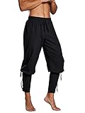 Runcati Herren Piratenhose Mittelalter Hose Cosplay Kostüm Schnürhose Renaissance Wikinger Steampunk Freizeithose, Schwarz, XL