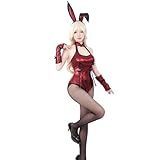 Fiamll Bunny Kostüm für Damen Bodysuit Sexy Freche Cosplay Bunny Kostüm Rot mit Bunny Ears Bunny Girl Cosplay für Halloween Weihnachten Cosplay Partys XL