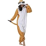 DarkCom Tier Onesie Halloween Cosplay Meerkat Kostüm Karneval Einteiliger Pyjamas Overall für Frauen und Männer S