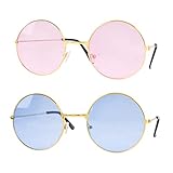 2 Paar Hippie Brille Brille Rund Retro Partybrille Kostüm Brille 60er 70er Jahre Vintage für Herren Damen Foto Requisiten Fasching JGA Karneval Tanz Urlaub Sommer Party (Rosa Blau)