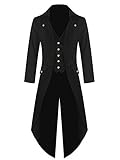 Runcati Herren Gothic Frack Steampunk Jacke Viktorianischen Karneval Kostüm Cosplay Smoking Mittelalter Gehrock Mantel Mode Oberbekleidung, Schwarz, XXL