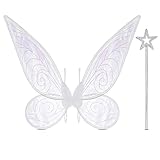 AUXSOUL Feenflügel Kinder Schmetterlingsflügel Feen Flügel Fairy Wings mit Feenstäbe Feenflügel für Kinder Mädchen, Halloween, Kostüm, Karneval, Geburtstag,Verkleidung, Partygeschenk