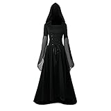 NFAOEGJ Gothic Kleidung Damen Schnürkleid mit Kapuze, Vintage Mittelalter Gebunden Taille Kleid, Renaissance Party Festlich Cosplay Dress, Halloween Kostüm Damen (Schnürkleid mit Kapuze, 3XL)