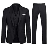 YOUTHUP Anzug Herren 3 Teilig Anzüge Slim Fit 2-Knopf Herrenanzug Modern Formell Sakko Weste Hose für Business Hochzeit, Schwarz, M