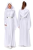 Rodwake Damen Prinzessin Leia Cosplay Kostüm weißes Kleid mit Kapuze langer Robe klassischer Deluxe-Anzug