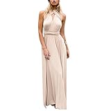 Damen Elegant Brautjungfernkleid Multiway V-Ausschnitt Rückenfrei Partykleid Ärmellos Schulterfrei Bodenlang Cocktailkleid Sommerkleid Formal Festlich Abendkleid Abschlussball Ballkleid Aprikose S