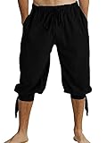 Runcati Kurze Hosen Herren Pluderhose mit Schnürung Wikinger Sommerhose Pirat Mittelalter Kostüm Freizeit Strand Shorts, Schwarz, XL