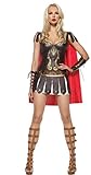 OKGD Römisches Gladiatorenkostüm für Damen, Xena-Kriegerin, Prinzessin, antikes griechisches Göttin-Kostüm, Halloween, Maskenball, Rotbraun, Größe M