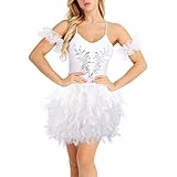 Briskorry Frauen Feder Rock Elastische Taille Party Minirock Damen Karneval Kostüm Mini A-Line Rock Mode Gothic Rave Wear Federrock Tüllrock Festival Rock Rabenkostüm