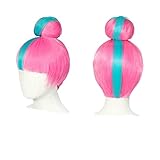 XYLTRADE-Qiyana Cosplay Wig True Damage Cosplay Blue Mixed Pink Wigs with Bun Halloween Heat Resistant Synthetic Hair+ Wig Cap[Farbe:pink]