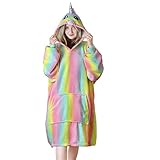 Queenshin Hoodie Decke Regenbogen Einhorn Übergroßer Sweatshirts für Damen, Flauschig Fleece Ovrsized Decke mit Sherpa kuscheldecke mit Ärmeln, Einheitsgröße