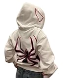 Asadovce Damen Herren Zip Up Y2k Oversized Hoodie Spider Graphic Full Zipper Sweatshirt Teen Girls Grunge Streetwear Jacke, Spinne Weiß, S