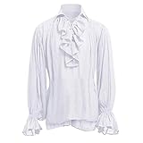 Piratenhemd Herren Rüschenhemd Karneval Mittelalter Hemd Schnürhemd Gothic Shirt Pirat Langarm Kostüm Renaissance Viking Viktorian Steampunk Cosplay Tops Weiß M