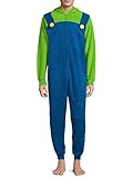 Nintendo Super Mario Luigi PJ Union Suit Kostüm Schlafanzug für Herren mit künstlichem Schnurrbart, Blau, Large
