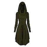 TSIRNK Gothic Kleid Damen,Mittelalter Kleidung Damen,Halloween Kostüm,Renaissance Mit Kapuze Kleid für Halloween Karneval (Armeegrün, S)