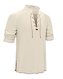 YAOHUOLE Mittelalter Leinenhemd Herren Renaissance Kleidung Herren Leinen Hemden Herren Piratenhemd Herren ​Khaki 3XL