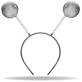 Hatstar Alien Haarreif in silber | Halloween Kopfschmuck mit 2 runden schwingenden Kugeln | Glitzer Disco Bälle | Accessoire zum Fasching & Karneval Kostüm | Haarschmuck Damen, Herren, Kinder