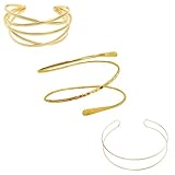 CPRNQY 3 Stück Oberarmreif Gold, Oberarmreif, Armreif Gold, Manschette Armband Geschenke für Frauen, Minimalistischer Armreif Schichtarmband Oberarmreif Offenes Armband, Armband Verstellba