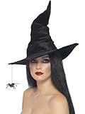 Halloween! Smiffys Hut Hexe, Schwarz, mit Spinne