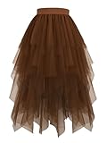 Hanpceirs Damen Tüll Röcke High Low Layered Puffy Fee Röcke A-Linie Midi Rock Unregelmäßiger Tutu Rock Braun L