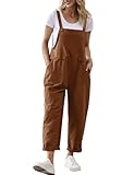 YESNO Damen Latzhose Sommer Oversize Trägerhose Beiläufig Loose Bib Pants Overall Baggy Jumpsuit Strampler Sommerhose mit Träger (M PV9DE Kaffee)