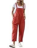 YESNO Damen Latzhose Sommer Oversize Trägerhose Beiläufig Loose Bib Pants Overall Baggy Jumpsuit Strampler Sommerhose mit Träger (L PV9DE Rost)
