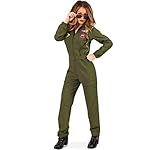 KarnevalsTeufel Kampfpilotin Overall in Olivegrün für Frauen inkl. Brille (38)
