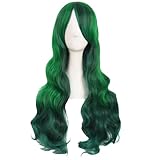 MapofBeauty 28 Zoll/70cm Damen Glatt Pony Mehrfarbig Cosplay Länge Locken Glamor Perücke (See Grün/Grass Grün)