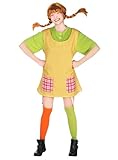 Maskworld Pippi Langstrumpf Kostüm - original lizensiert - Karneval Faschingskostüm Damen mit Baumwoll-Shirt, Schürze, Strümpfen – L