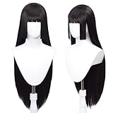 Liamiona Anime Cosplay Lange Schwarze Gerade Perücke für Frauen Mädchen + Kostenlose Perückenkappe