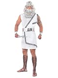 Smiffys Zeus Kostüm, Weiß, Toga, Gürtel, Stirnband, Armmanschetten und Blitz