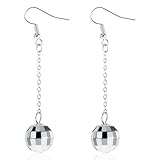 Discokugel Ohrringe,Mabor Disco Ball Earrings 70er Mirror Ball Ohrringe Silber Spiegelkugel Ohrringe Disco Discokugel Schmuck Dangle Earring Vintage Disco Kugel Outfit Damen Mädchen Disco Thema Party