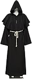 Mönch Kostüm,Priester Mönch Gewand Kostüm,Halloween Mönch Robe,Mönch Priester Gewand,Herren Cosplay Mönchskostüm,Mittelalter Renaissance Hooded Mönch Kostüm,mit Kreuzanhänger und Gürtel