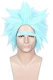 Linfairy Short Blue Perücke und gefälschte Augenbrauen Halloween Kostüm Fuzzy Lustige Perücke für Männer