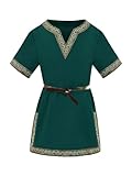 Haloumoning Jungen Mittelalter Tunika Kinder Cosplay T-Shirts Kostüm Halloween Renaissance Wikinger Warrior Ritter Tops, Grün, 6-8 Jahre