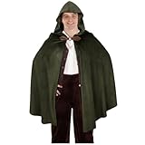 keland Renaissance Umhang mit Kapuze Samt Kapuzenumhang Halloween Mittelalter Hobbit Kapuzenmantel (Grün)