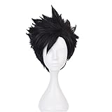 Haikyuu Tetsurou Kuroo Cosplay Perücke für Frauen Männer Schwarz Kurzes Lockiges Haar Cos Anime Party Perücke mit Bangs Halloween, Weihnachten, Comic Con