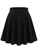 Bbonlinedress Damen Rock Basic Solide Vielseitige Dehnbar Informell Mini Glocken kostüme hohe Taille gefaltete Skater Tennis Schule Rock Schwarz Black 2XL