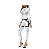 Damen Superheld Black Widow Cosplay Overall Weiß Kostüm Halloween Cosplay Bodysuit Kostüm Bodycon Medium