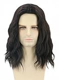 Topcosplay Perücke Schwarz Herren Lang Gewellt Männer Perücke Cosplay Perücke Fasching für Halloween Kostüm (Schwarz)