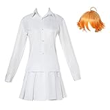 CSOCKS Anime The Promised Neverland Cosplay Kostüm Emma Norman Ray Weißes Hemd Hose Faltenrock Outfits mit Perücke für Männer Frauen