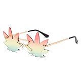 YAMEIZE Vintage Maple Leaf Shape Sonnenbrille - Irregular Funny Metall Rahmen Brille für Damen Heren UV400 Schutz Schatten Party Funky
