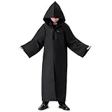 Banchif Schwarzer Umhang mit Kapuze, Kapuzen Roben Kinder Halloween Cosplay Kostüm Karneval Kinder Kostüm (Schwarzer, 130)